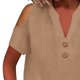 thumbnail image 5 of Loose Off The Shoulder Tops For Women Color Sólido Cuello en V Linen Feel Camiseta de Manga Corta, Tops de Lino para Mujeres Loose Fit Verano, 5 of 7