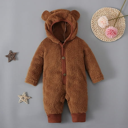 

TMOYZQ Newborn Baby Girls Boys Cute Bear Fleece Footie Bunting Snowsuit Toddler Infant Hooded Plush Footed Jumpsuit Romper Winter Fall Warm Coat Outfits on Clearance