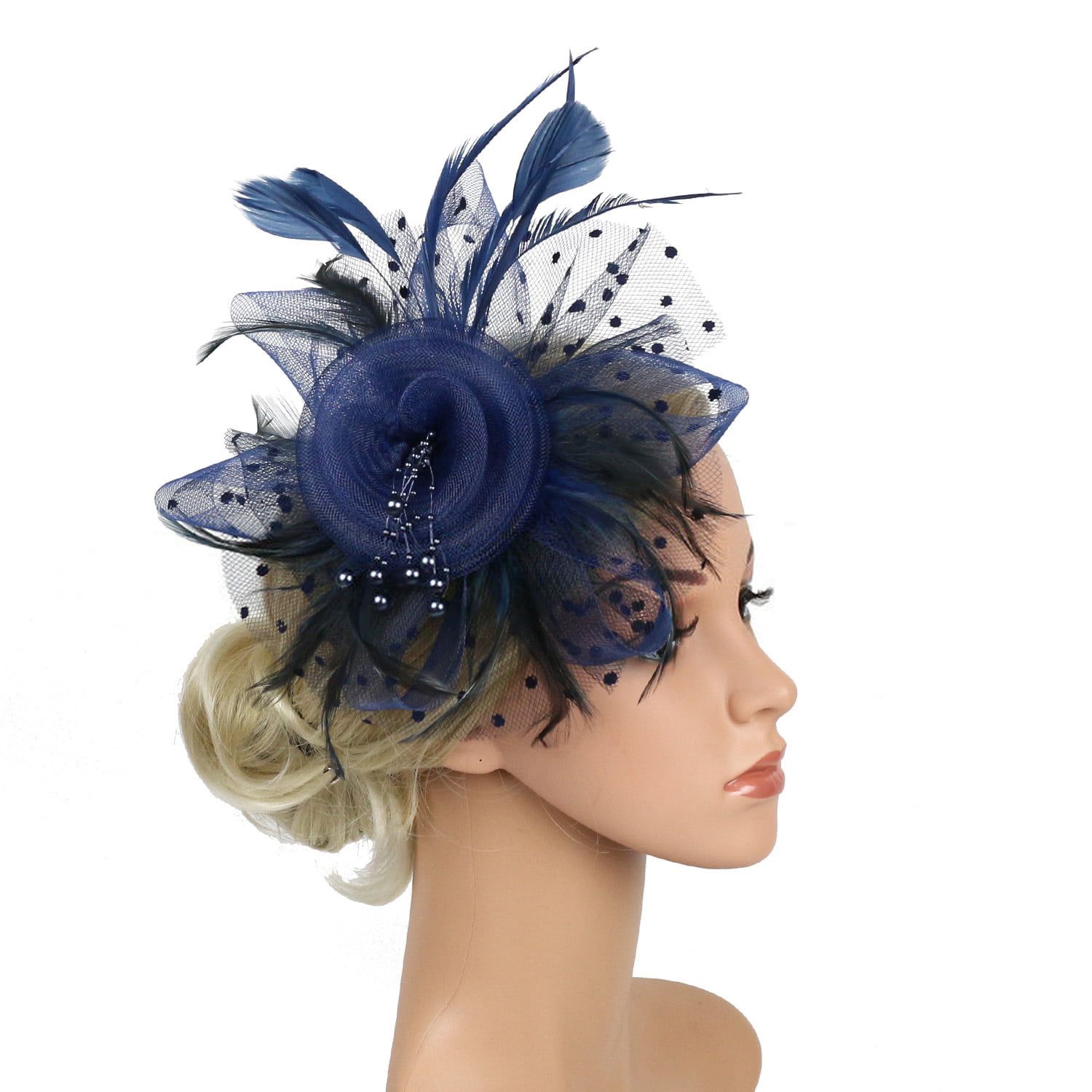 Ladies Mesh And Organza Fascinator With Feathers On Alice Band 