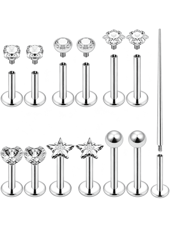 16G Lip Labret Medusa Rings Studs Internally Threaded 316L Surgical Steel Snake Bite Lip Rings Flat Back Catilage Tragus Helix Daith Earrings Piercings Jewelry for Women Men 8Mm