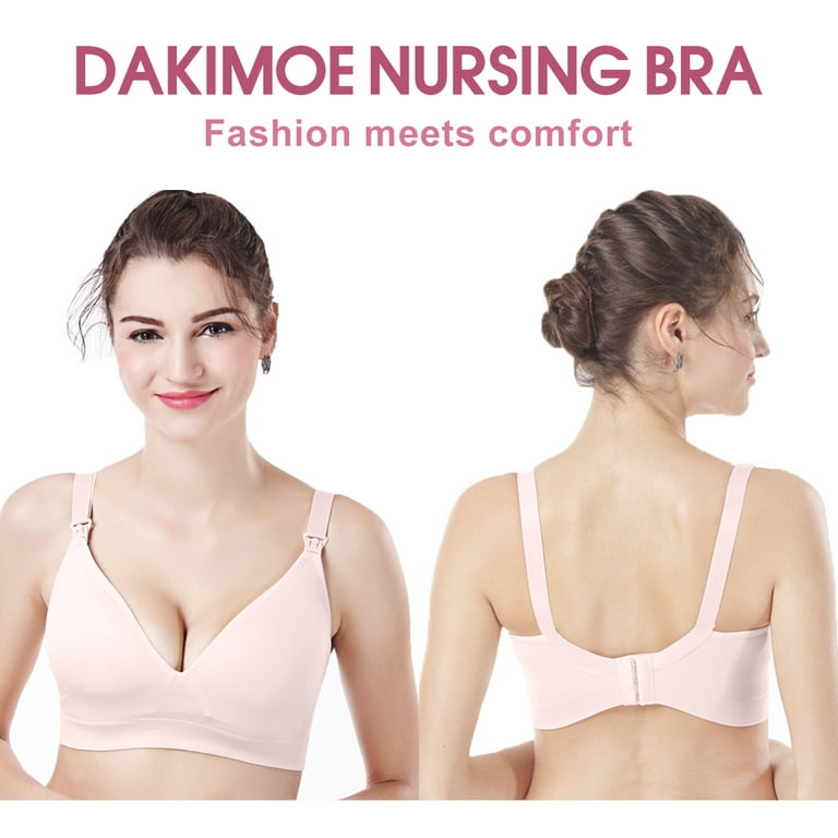 DAKIMOE Maternity Nursing Wire-Free Bra Breastfeeding Bralette, Carnation, S