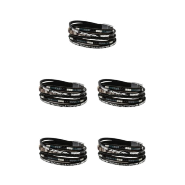 Sonducket Pulseras envolventes de cuero de cuentas de cristal de múltiples capas Brazalete de hilo tejido de moda Brazalete femenino Type2 NO2