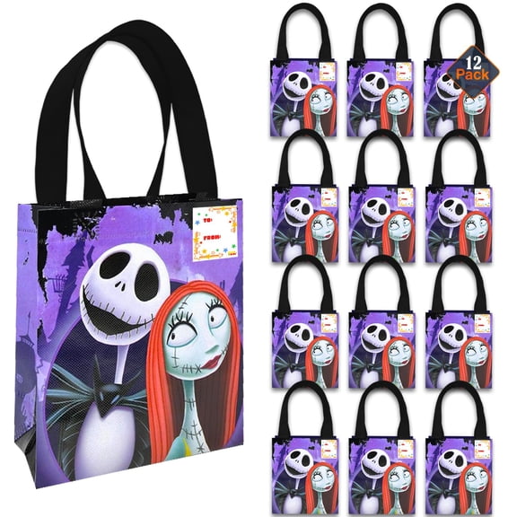 Nightmare Before Christmas Party Favor Bags Set – 12 Pack 8" Jack Skellington Goodie Bags for Kids Bulk Reusable Mini Totes | Nightmare Before Christmas Birthday Party Supplies