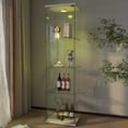thumbnail image 2 of Gzxs Lighted Glass Display Cabinet, 59.06"W Curio Storage Cabinet with Adjustable Shelf and 3 Glass Doors, Retro Showcase Buffet Sideboard TV/Media Console for Living Room/Home Office (Antique Cherry), 2 of 10