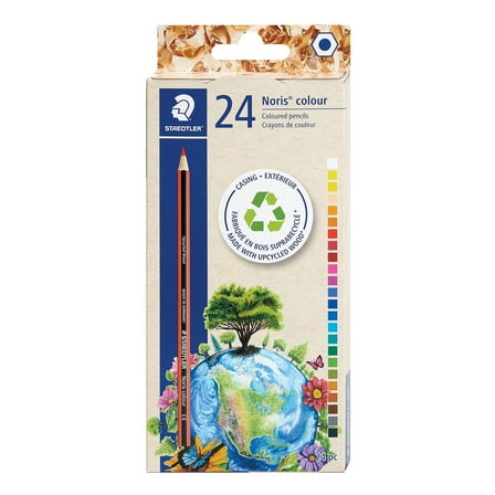 STAEDTLER Noris 24-Piece Colored Pencils, Assorted Colors, Eco-Friendly Upcycled Wood Casing