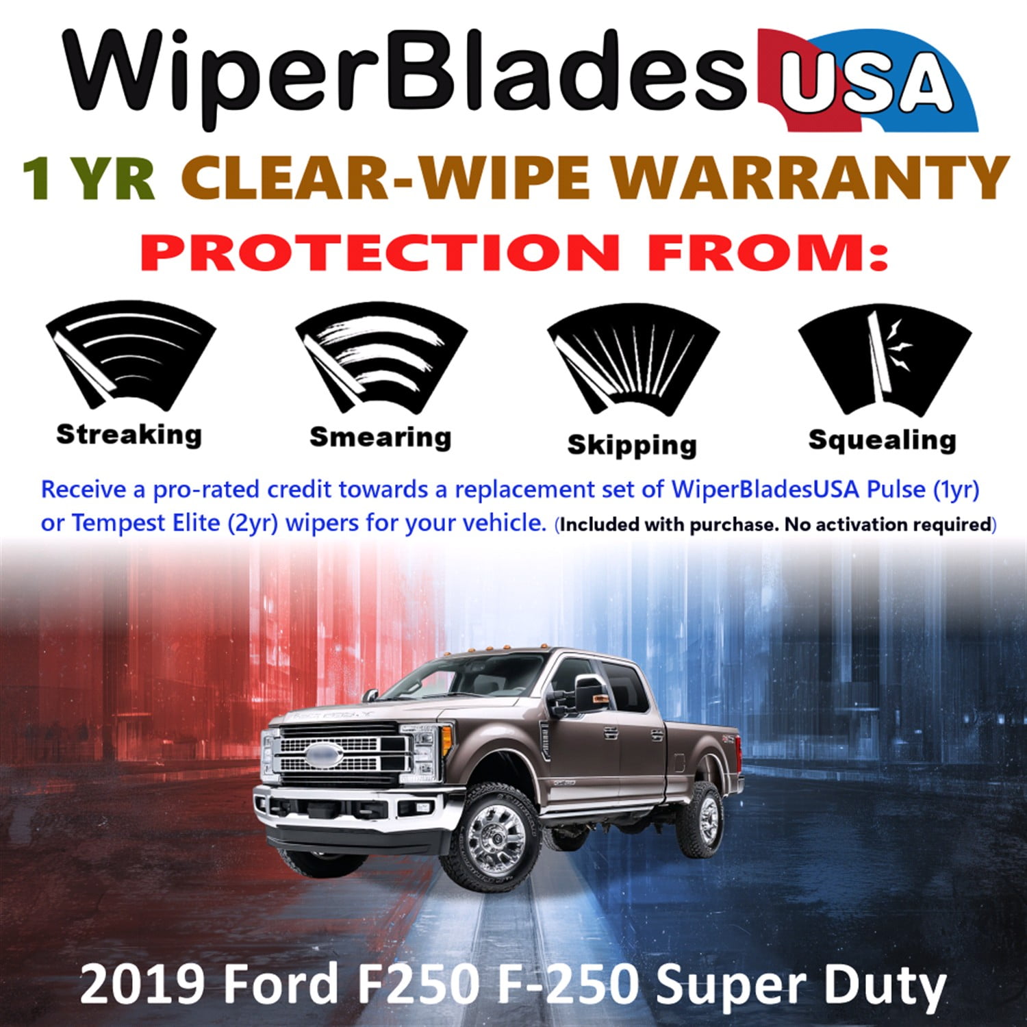 2019 Ford F250 F-250 Super Duty Beam Wiper Blades Wipers w/1yr Warranty (Set of 2) (WiperBladesUSA)
