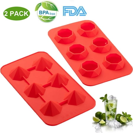 Ice Cube Trays (Set of 2), Silicone Whiskey Ice Maker Molds for Cocktails & Bourbon - Reusable & BPA Free