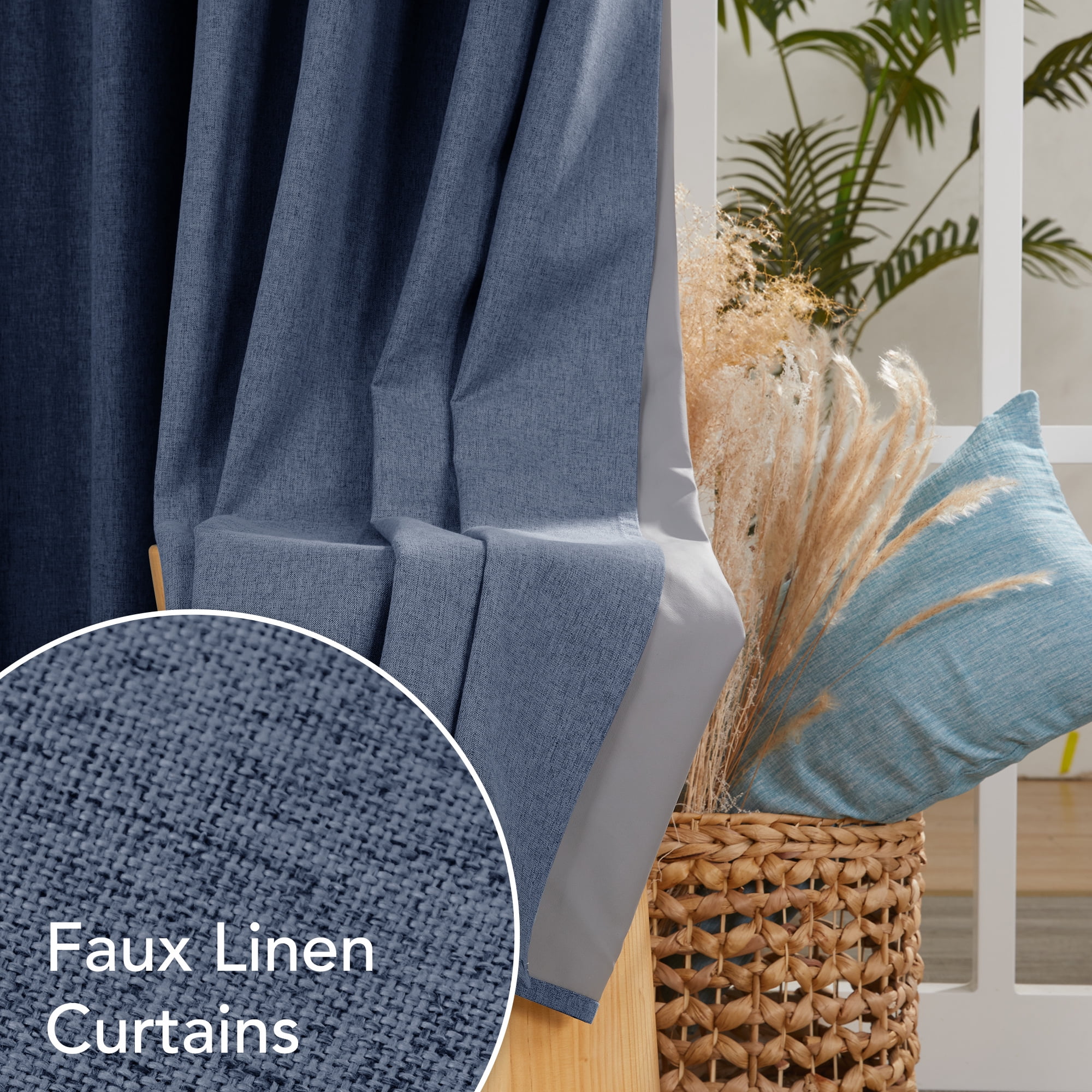 Deconovo 100% Blackout Curtains 63 inch Length Set of 2, Linen Textured Solid Grommet Top Curtains with Coating for Kids Room（Blue, 52 x 63 inch, 2 Panels）