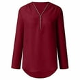 thumbnail image 4 of 2025 Clearance! 50% Off Clear! asdoklhq Long Sleeve T Shirts for Women,Women's Summer Long Sleeve Shirts Zip Casual Tunic V-Neck Rollable Blouse Tops, 4 of 6