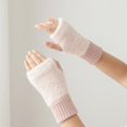 thumbnail image 5 of Guantes de medio Dedo de lana de visón suave para mujer, mitones de muñeca de punto de felpa blanca sólida, cálidos de lujo, sin dedos, escritura, Invierno, 5 of 5