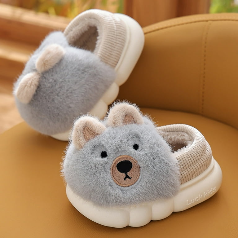 Boys Shoes Clearance Kids Fuzzy Warm Soft Slipper Cute Animal Non Slip House Shoes for Boys Girls Outdoor Indoor Winter Knitted Cozy Warm Girls Boys Slipper Save Big Walmart