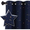 thumbnail image 1 of Cortinas opacas con estrellas para habitación de niños, niños y niñas, con estrellas plateadas centelleantes, con aislamiento térmico, lindas, gruesas, suaves, con ojales en la parte superior, 1 panel, 52 pulgadas de ancho x 63 pulgadas de largo, azul marino/bronce52 x 63 pulgadas, 1 of 5