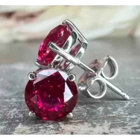 2Ct Round Cut Lab Created Red Ruby Women's Stud Earrings 14K White Gold Plated