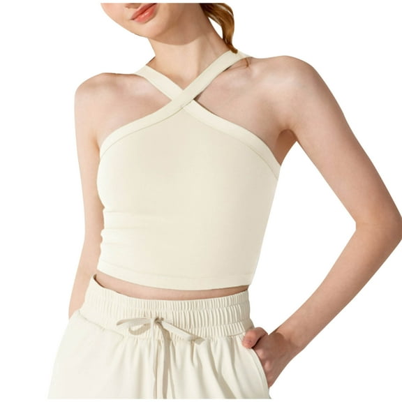 Mittory Yoga Sports Bra for Women Seamless Summer Halter Sleeveless Workout Crop Tank Tops with Built in Bra