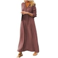 thumbnail image 2 of Ersazi Robes de Maternité en Liquidation Mode Femmes Décontracté Uni Col en V Taille Haute Manches Longues Longue Robe Rouge TTG, 2 of 6