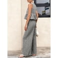 thumbnail image 4 of Womens 2 Piece Gingham Plaid Set Sleeveless Ruffle Tank Top Wide Leg Pants Summer Matching Lounge Outfits, 4 of 8