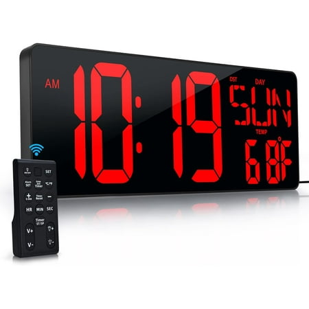 Large Digital Wall Clock with Remote Control 17.2 LED Large Display Timer with Temperature Date Week Auto DST Adjustable Brightness, Big Wall Alarm Clock for Living Room Office Garage Gym Seniors