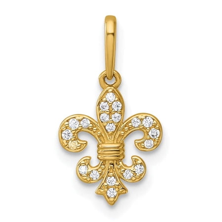 14k Yellow Gold Polished C.Z Fleur de Lis Charm Pendant