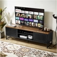 thumbnail image 3 of Mid Century Modern TV Stand with Slatted Grille Doors, 63" Entertainment Center with Storage, Black and Brown Media Console for Living Room or Bedroom, 3 of 10