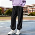 thumbnail image 5 of Nilvkv Girls Baggy Pants, Girls Sweatpants, Lightweight Balloon Cuffed Joggers with Elastic Waist and Side Bow Details, ideal for Spring and Summer Black 7-8 Years, 5 of 8