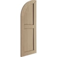 thumbnail image 3 of Ekena Millwork 12"W x 44"H (32" Low Side) Timberthane Rough Cedar Two Equal Flat Panel w/Quarter Round Arch Top Faux Wood Shutters (Per Pair), Primed Tan, 3 of 6