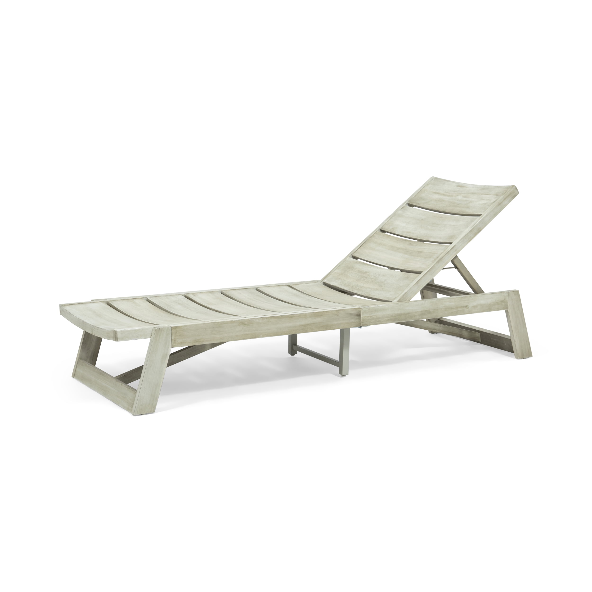 Cullen Outdoor Wood and Iron Chaise Lounge, Light Gray and Gray