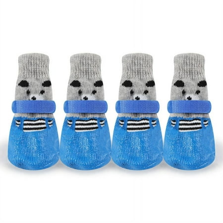 GASTROPOD 4Pcs Dog Shoes Soft Cotton Knit Dog Boots Cute Bear Design Waterproof Rubber Sole Dog Booties 6x4cm Blue