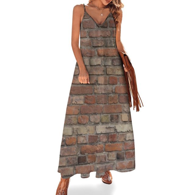 Textura Construir la pared Pared de ladrillos vintage con patrón de ladrillos rojos ligeramente erosionado Vestido sin mangas HD Vestido largo de mujer