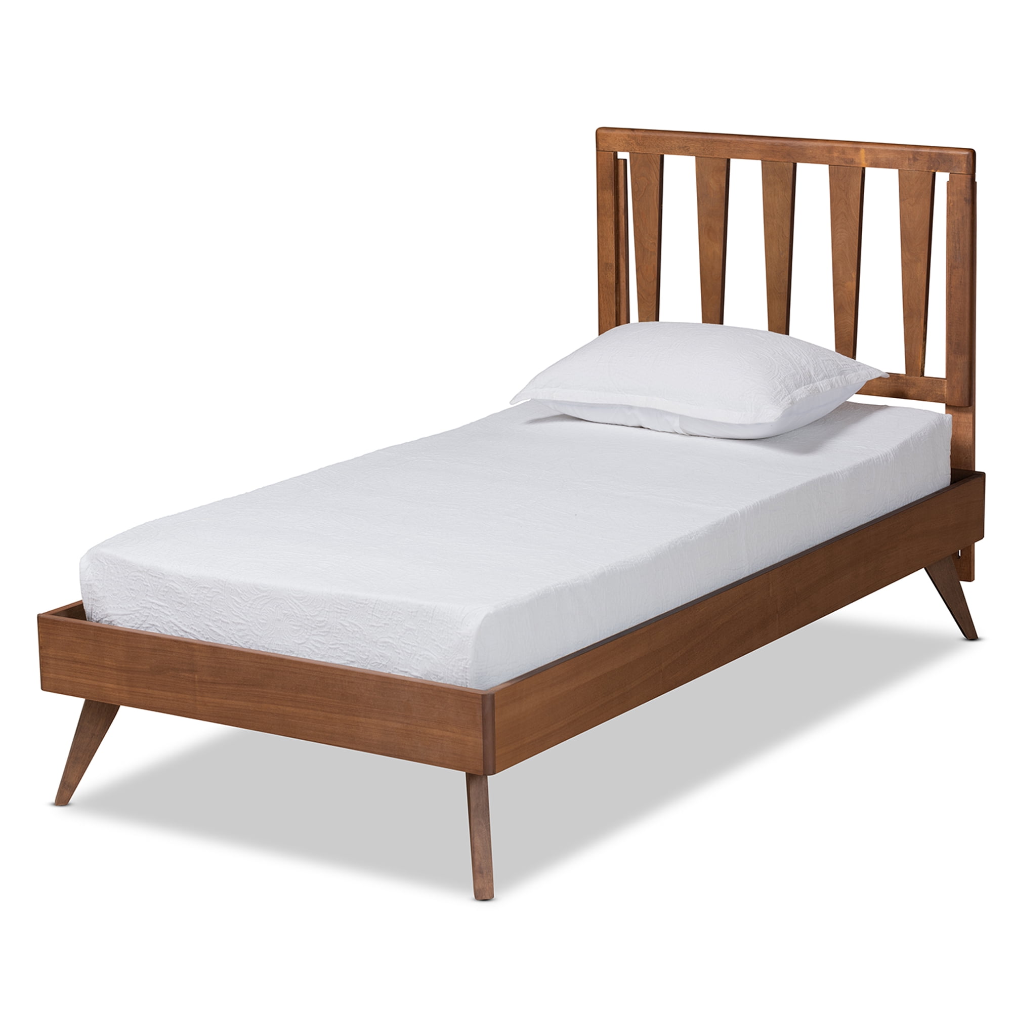 Baxton Studio Michi Modern Engineered Wood Slat Bed, Twin, Walnut Brown