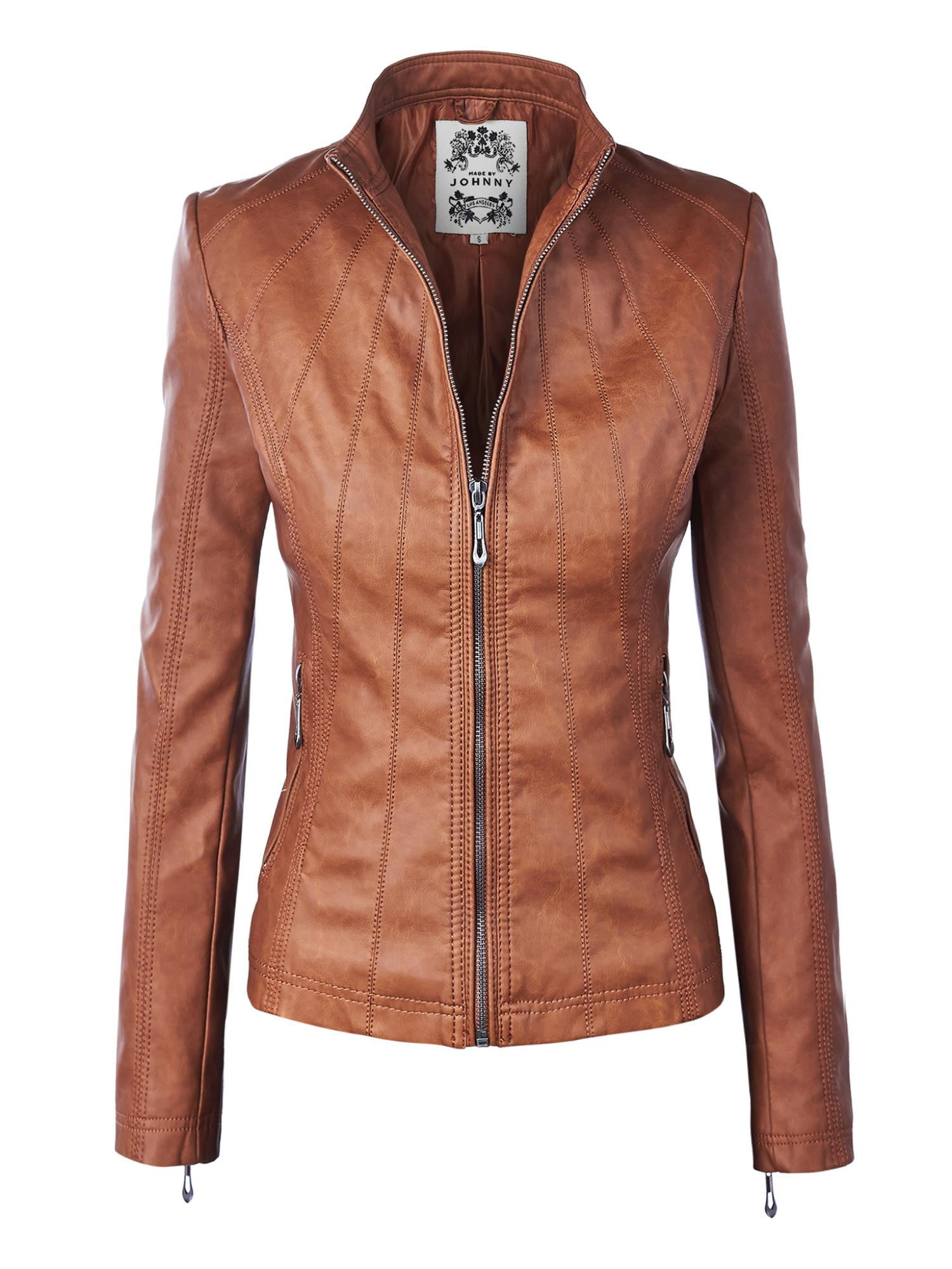 MBJ WJC877 Womens Panelled Faux Leather Moto Jacket S CAMEL - Walmart.com