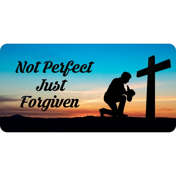 Not Perfect Just Forgiven Praying Cowboy Photo License Plate