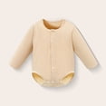 thumbnail image 2 of Quealent Newborn Baby Boy Clothes Cotton Shirt Bodysuit Button Up Long Sleeve Romper Jumpsuit One-Piece Outfit (Beige, 18-24 Months), 2 of 6