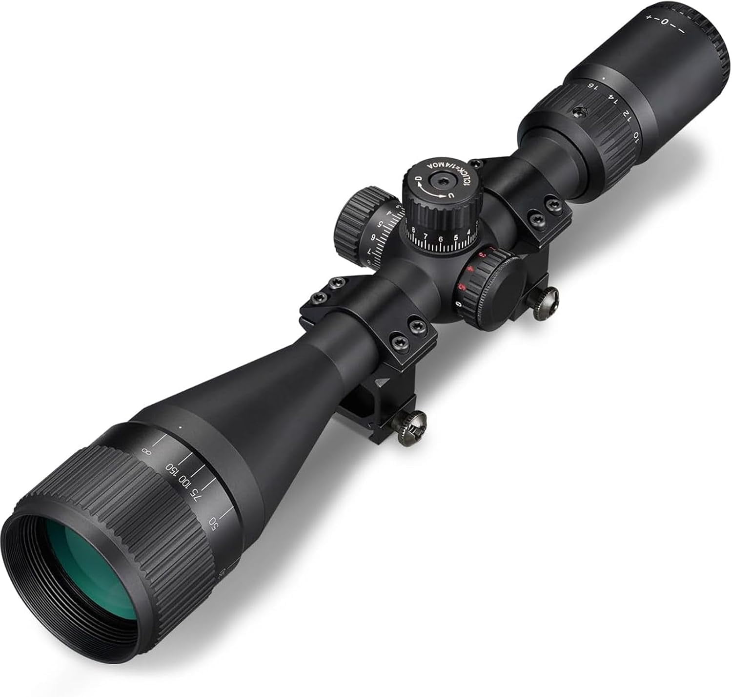 4-16X44AOE Rifle Scope, Red/Green Illuminated Mil-Dot Reticle, Front Parallax Adjustment, 1inch Tube, Medium to Long Range Optic