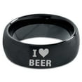 thumbnail image 2 of Tungsten Heart Love Beer Band Ring 8mm Men Women Comfort Fit Black Dome Brushed Polished, 2 of 4