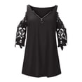 thumbnail image 4 of Fiudx Ofertas Flash Del Día Mujer Casual Tallas Grandesencaje Media Mangaｖ-Cuello Cremallera Ahueca Hacia Fuera Camiseta Blusa Tops, 4 of 7