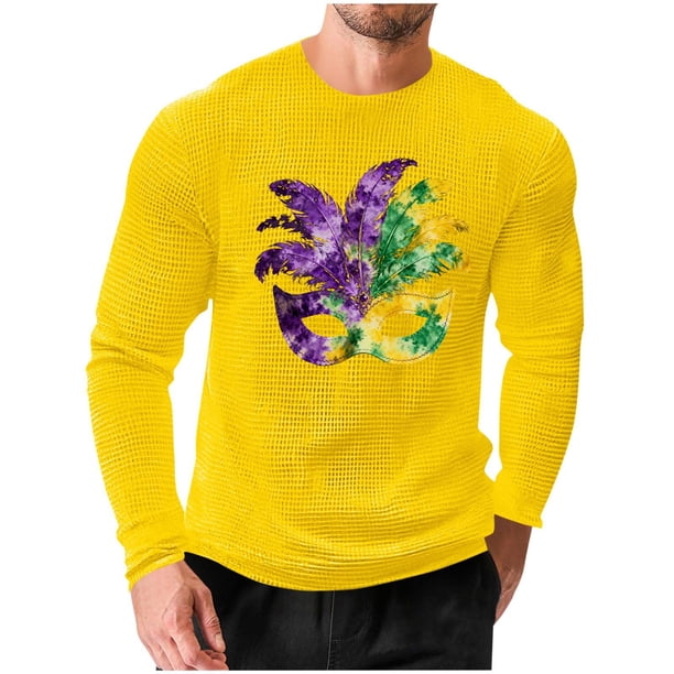 Mens Casual Camisetas de Manga Larga Cuello Redondo con Estampado de Carnaval, Suelto Elástico Top de Fitness para el Uso Diario