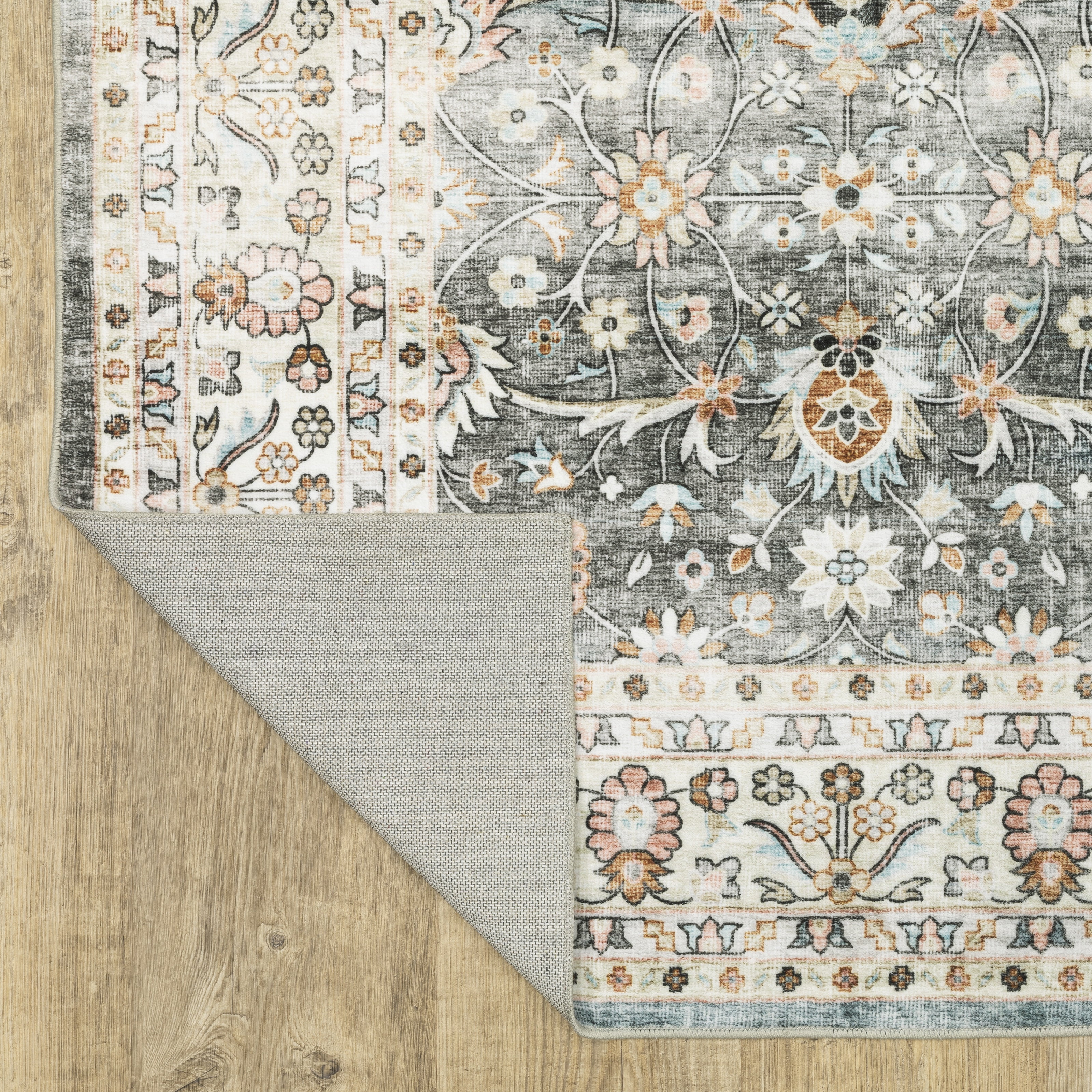 Avalon Home Sebastian Vintage Bordered Grey/ Ivory Washable Indoor Area Rug