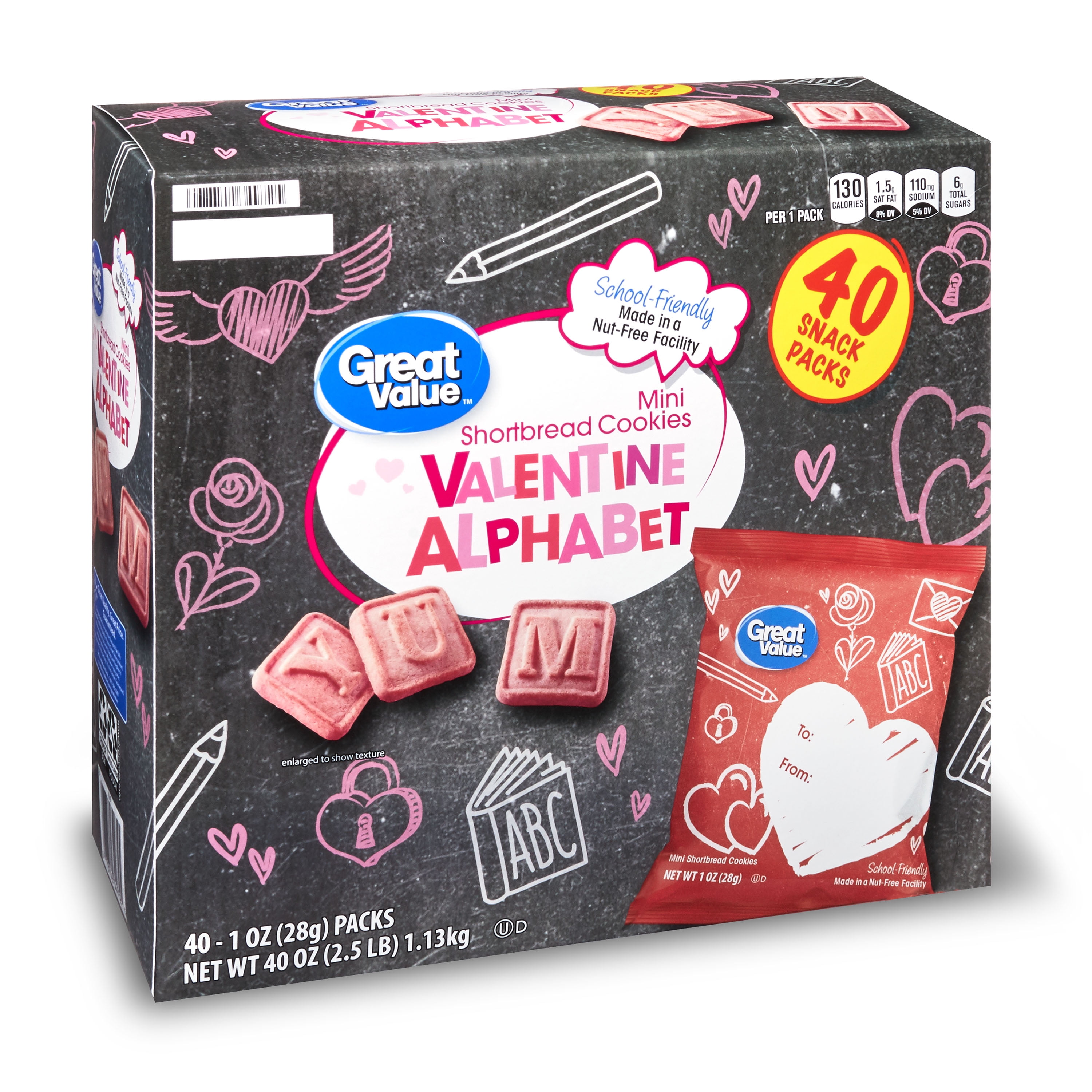 Great Value Valentines Alphabet Mini Cookies, 1 oz, 40 Count - Walmart ...