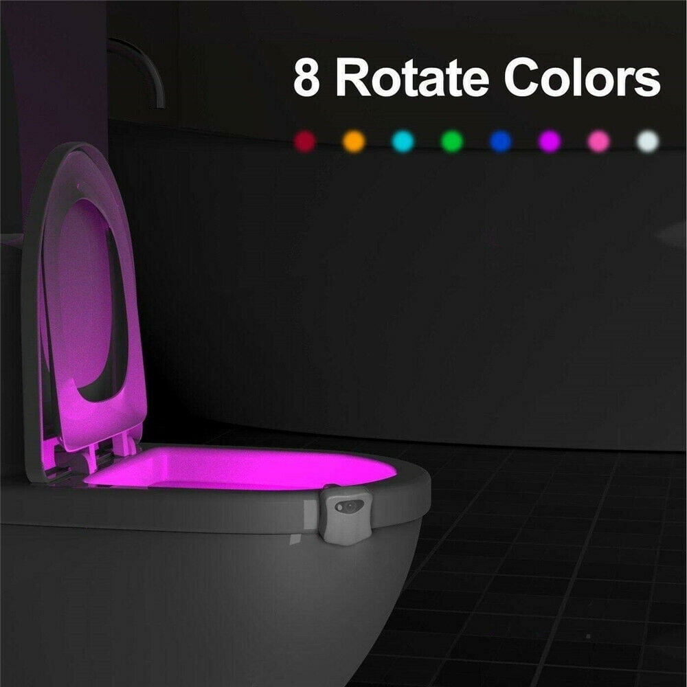 Motion Sensor Toilet Light, Body Auto Motion Activated LED Toilet Seat Bowl  Night Light Lamp 8-Color Changing Tolit lights (2 Pack) 