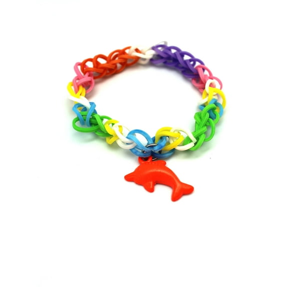 Orange Dolphin Charm With Rainbow Loom Rubber Band Bracelet