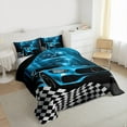 thumbnail image 3 of Homewish Blue Chic Automobile Full Size Comforter Sets, Modern Checkered Flag Bedding Comforter Set, Extreme Sports Lover Reversible Bedding Sets, Lightweight Room Decor, 3pcs, 3 of 8