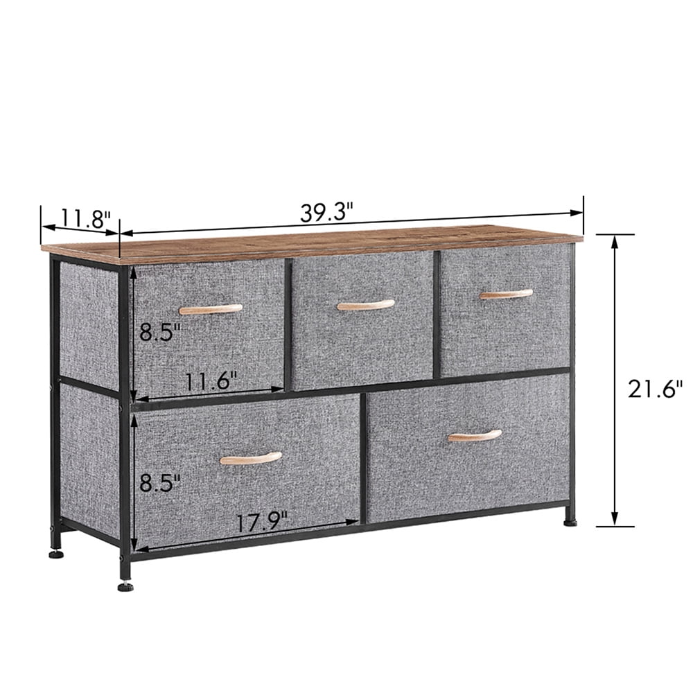 Kepooman Home Modern Rectangle Dresser Table with 5 Fabric Drawers for Storage & Organization, Dark Grey Kepooman Home Modern Rectangle Dresser Table with 5 Fabric Drawers for Storage & Organization, Dark Grey