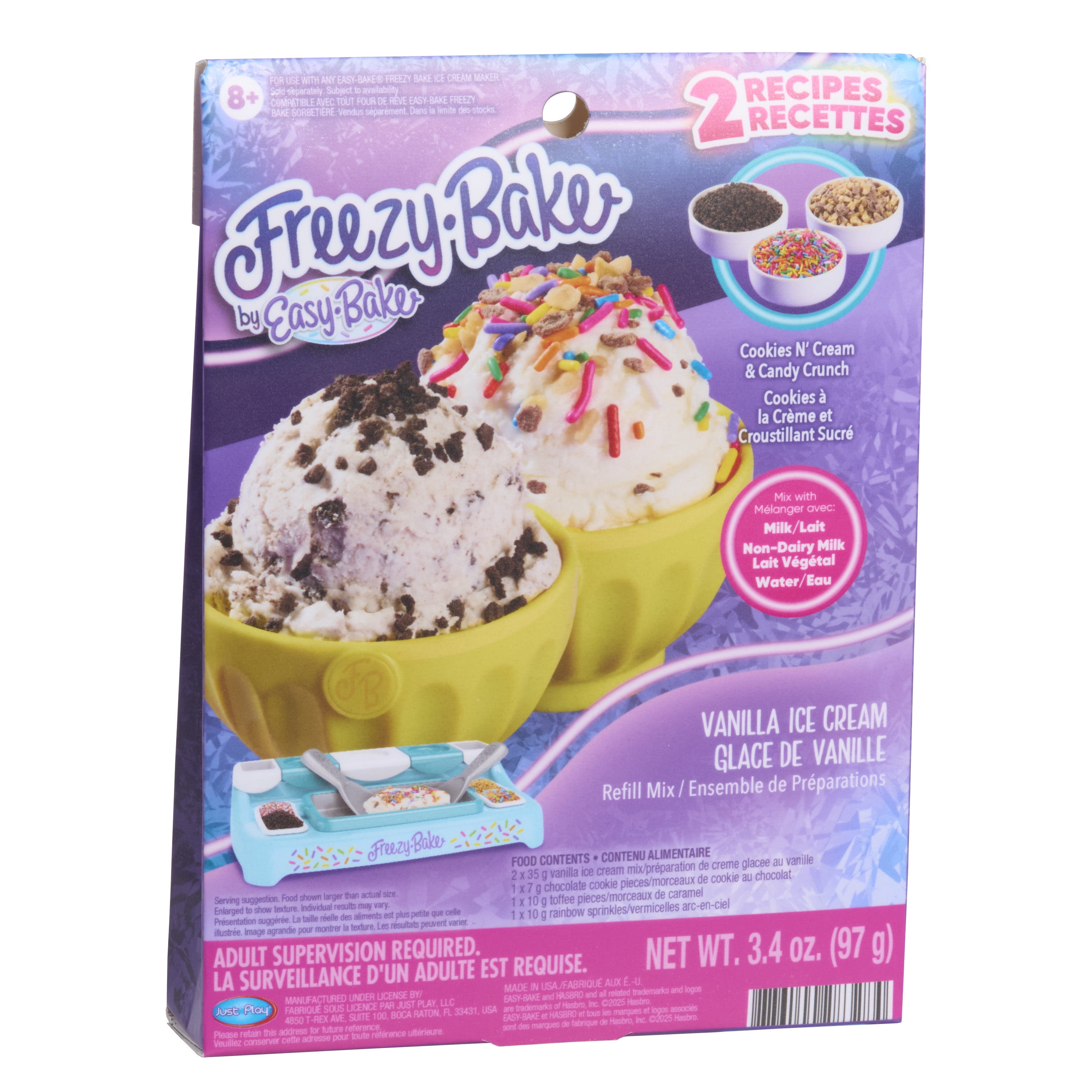 Easy-Bake Freezy-Bake Vanilla Ice Cream Mix - Cookies ’N Cream and Candy Crunch, Kids Ages 8+