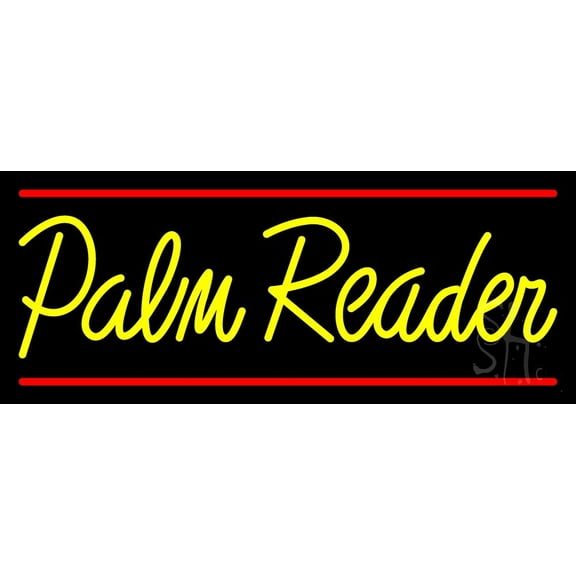 Yellow Palm Reader Red Line LED Neon Sign 10" Tall x 24" Wide - inches Black Square Cut Acrylic Backing, with Dimmer - Bright and Premium built indoor LED Neon Sign for Storefront.