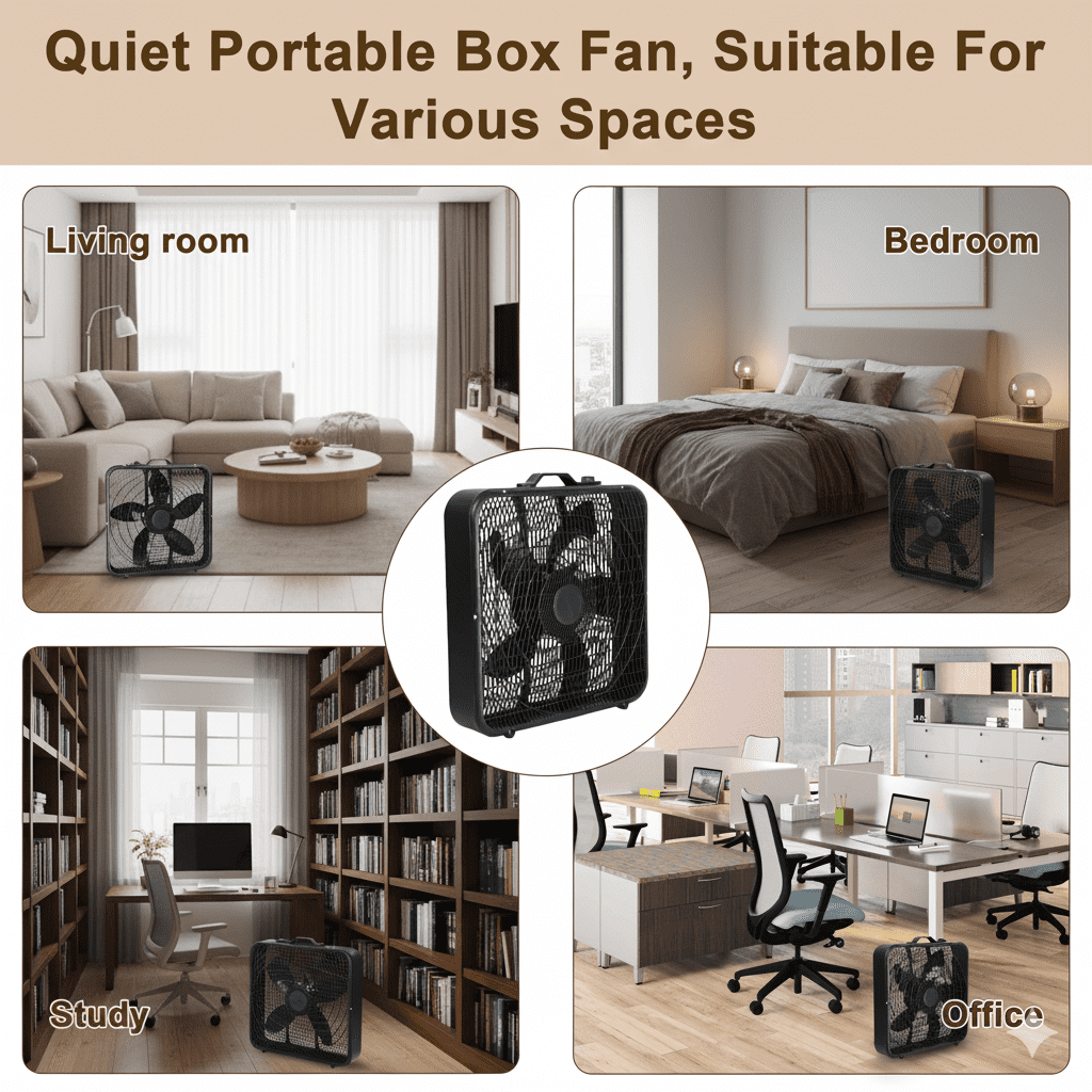 20 Inch Box Fan, Portable Floor Fan with 3-Speed Quiet 2000 CFM Airflow, 70W Energy-Efficient Motor, Lightweight Carry Handle for Bedroom, Office & Living Room (Black)