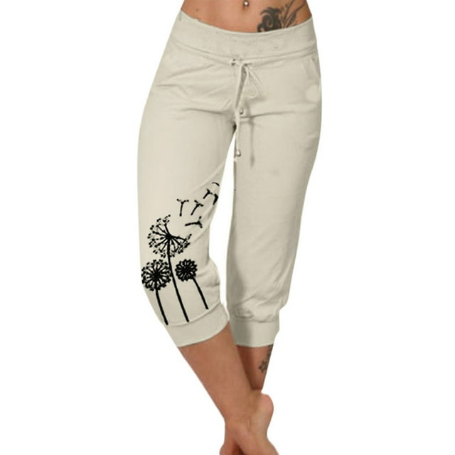Pntutb Grande Taille Liquidation! Femme Mode Cordon Poches Taille Élastique Capris à Imprimé