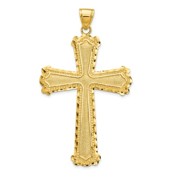 Real 14kt Yellow Gold Diamond-cut Cross Pendant; for Adults and Teens; for Women and Men