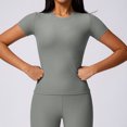 thumbnail image 5 of Top deportivo acanalado para mujer, Top corto de Yoga, camiseta de manga corta para Fitness, Tops para gimnasio, ropa de entrenamiento con aumento, ropa deportiva para correr, 5 of 5