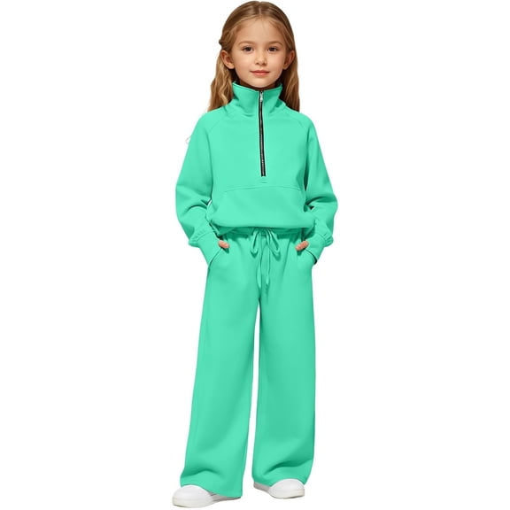 Girls Sweatsuit Tracksuit Set Teen Kids Pullover Sweatshirts and Sweatpants Sweat Set Lounge 2 Piece Outfits,Green 7-8 Years
