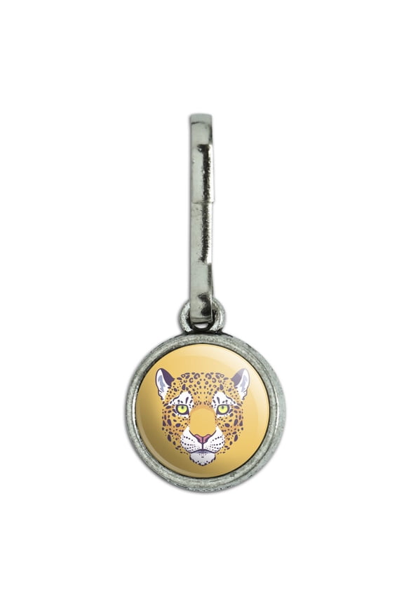 Gold Spotted Leopard Face Antiqued Charm Clothes Purse Suitcase Backpack Zipper Pull Aid